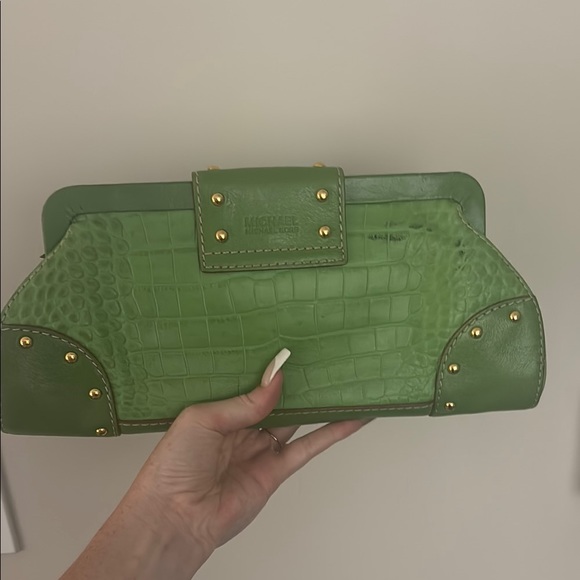 Michael Kors Green Clutch with Gold Buckle and Studs - Picture 2 of 6